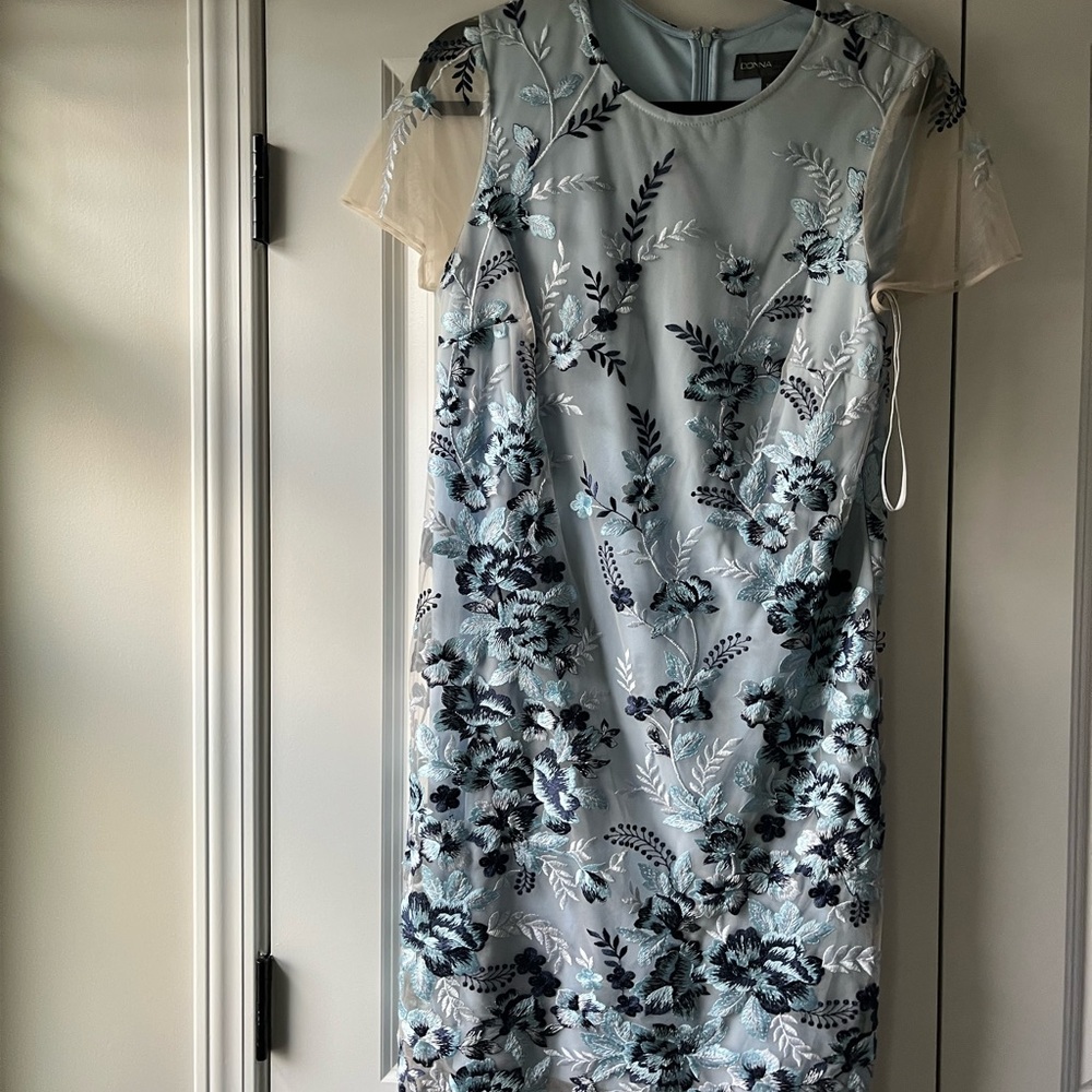 Donna Ricco Blue and Cream Floral Midi Dress
